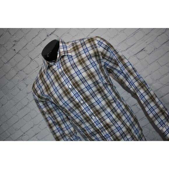 Boss Hugo Boss Dress Shirt Mens Size XL Regular Fit Brown Blue Plaids Cotton - Picture 3 of 7